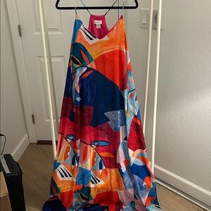 Nicole Miller Pink and Blue Maxi Dress